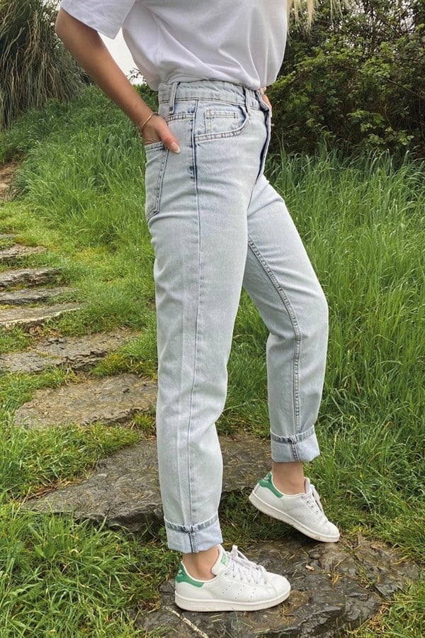 BUZ MAVİ YÜKSEK BEL MOM JEAN