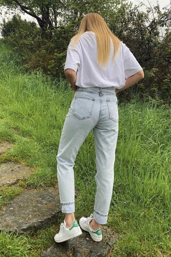 BUZ MAVİ YÜKSEK BEL MOM JEAN