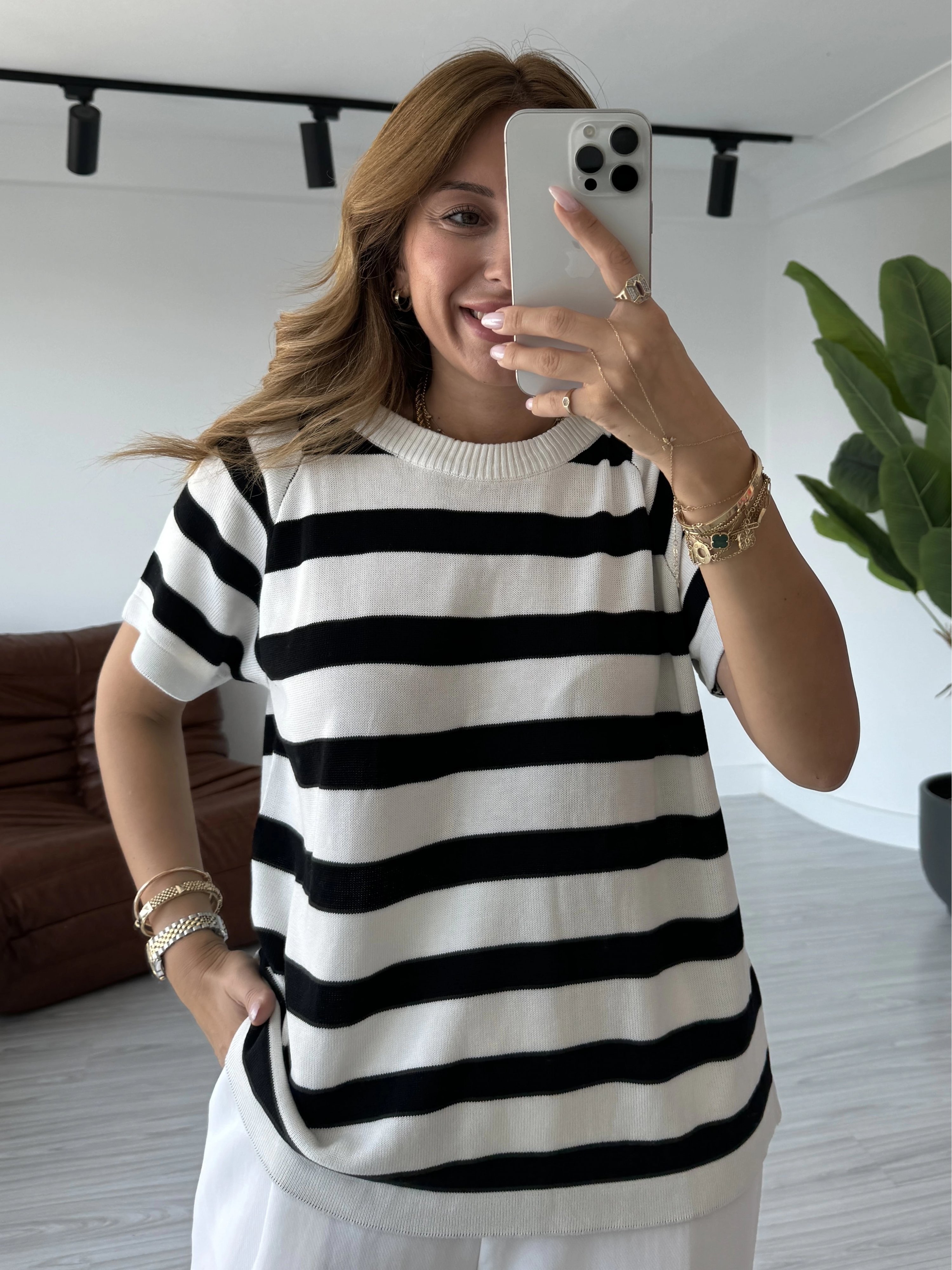 Çizgili Triko Basic T-shirt