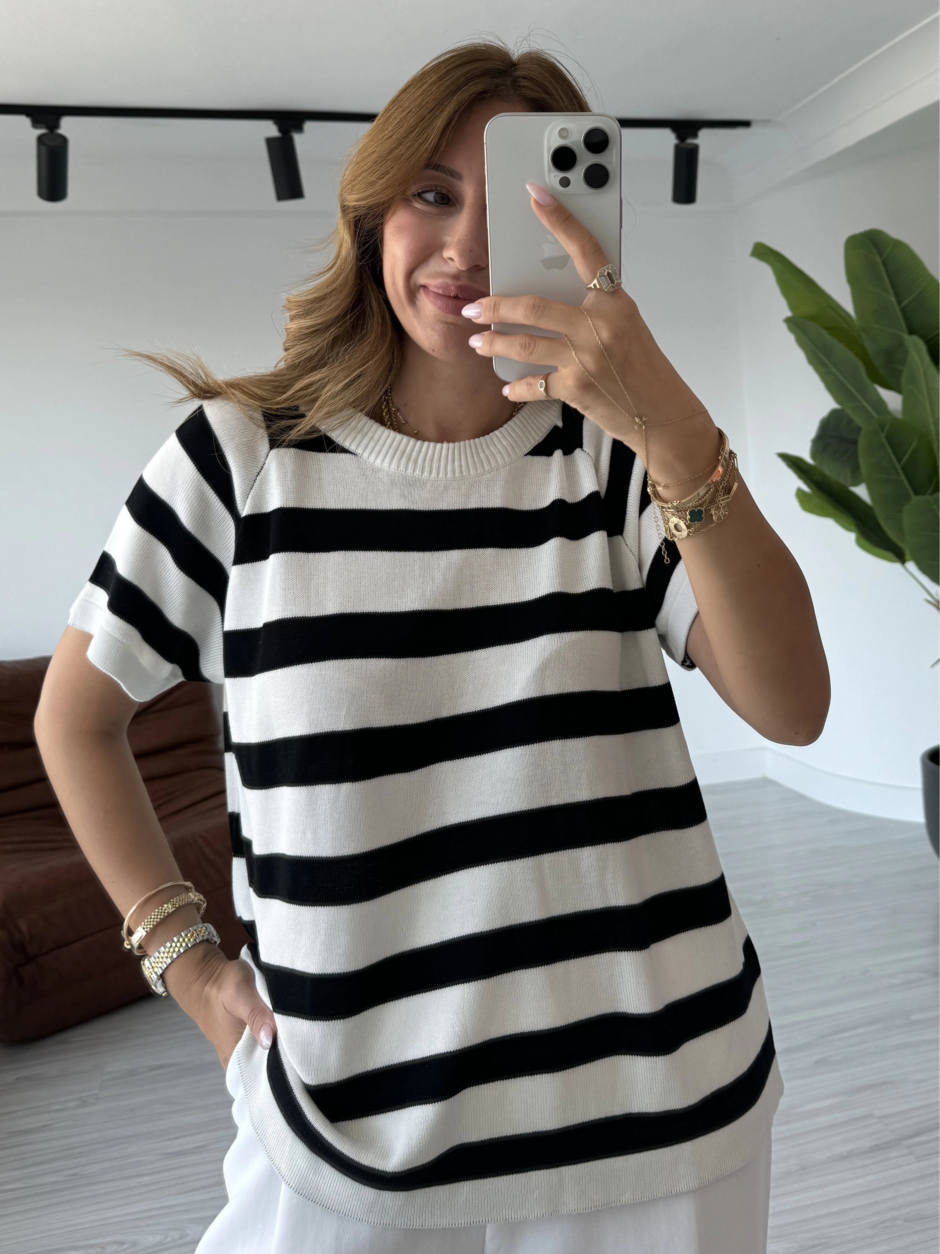 Çizgili Triko Basic T-shirt