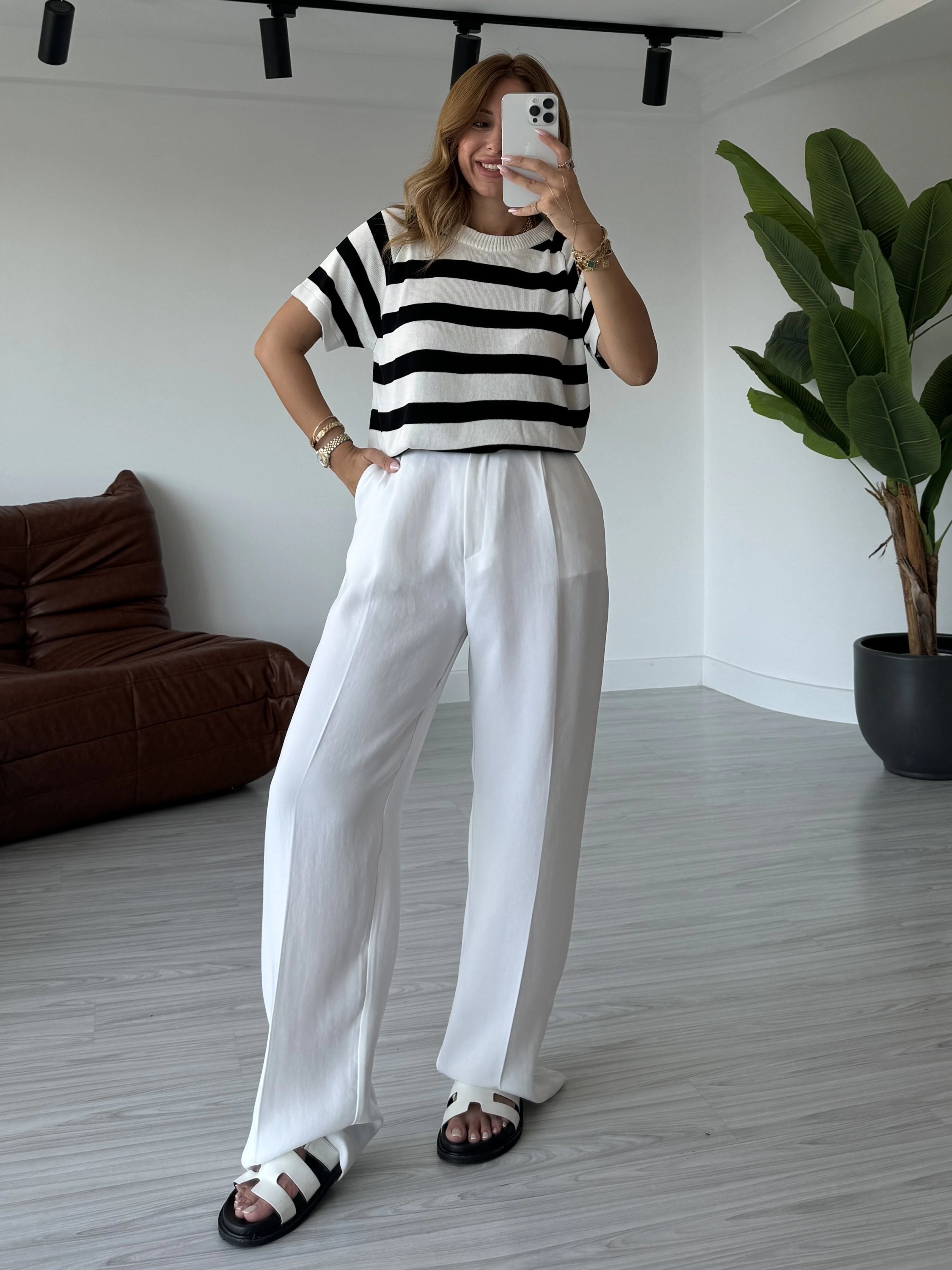 Çizgili Triko Basic T-shirt