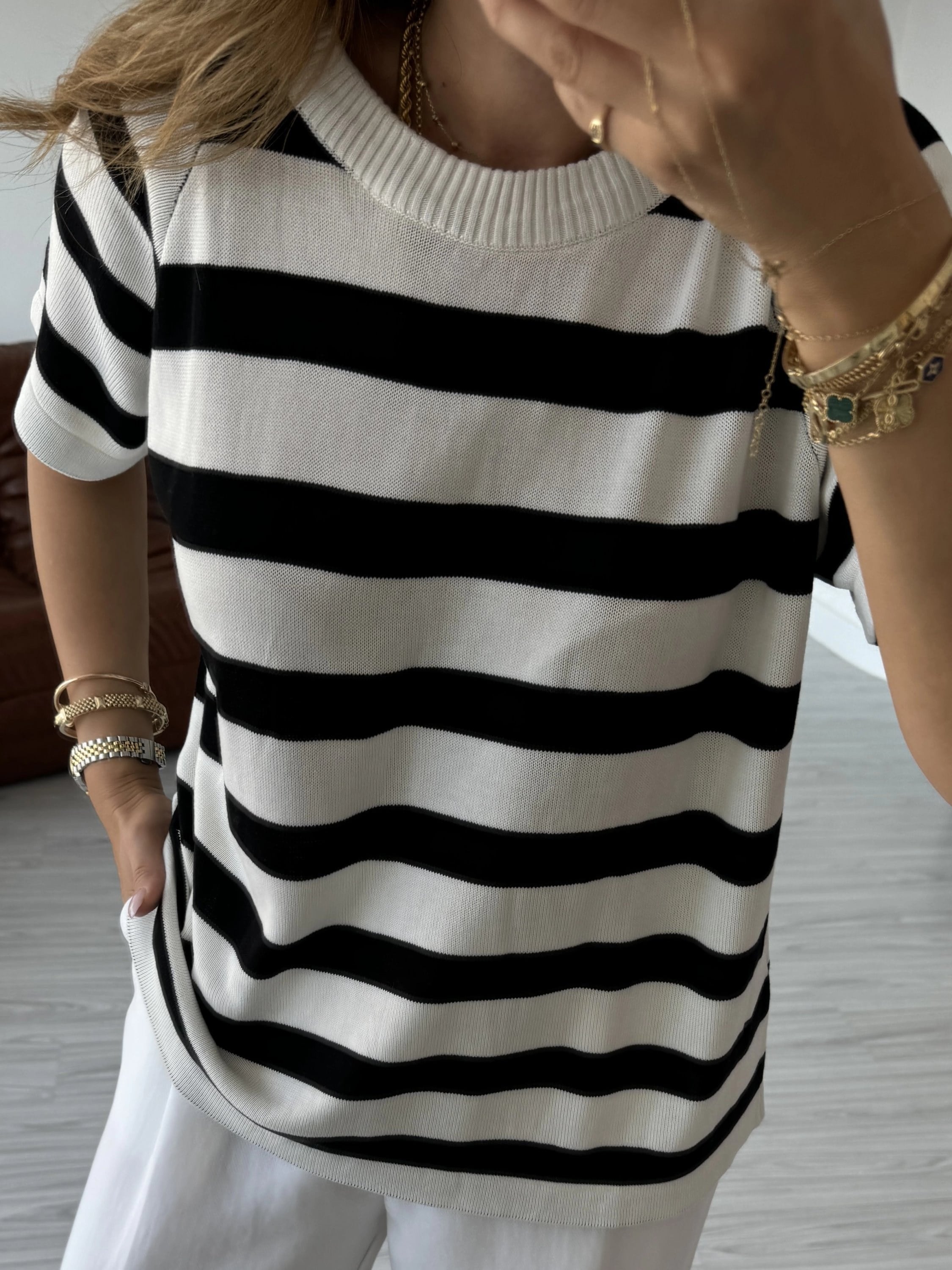 Çizgili Triko Basic T-shirt