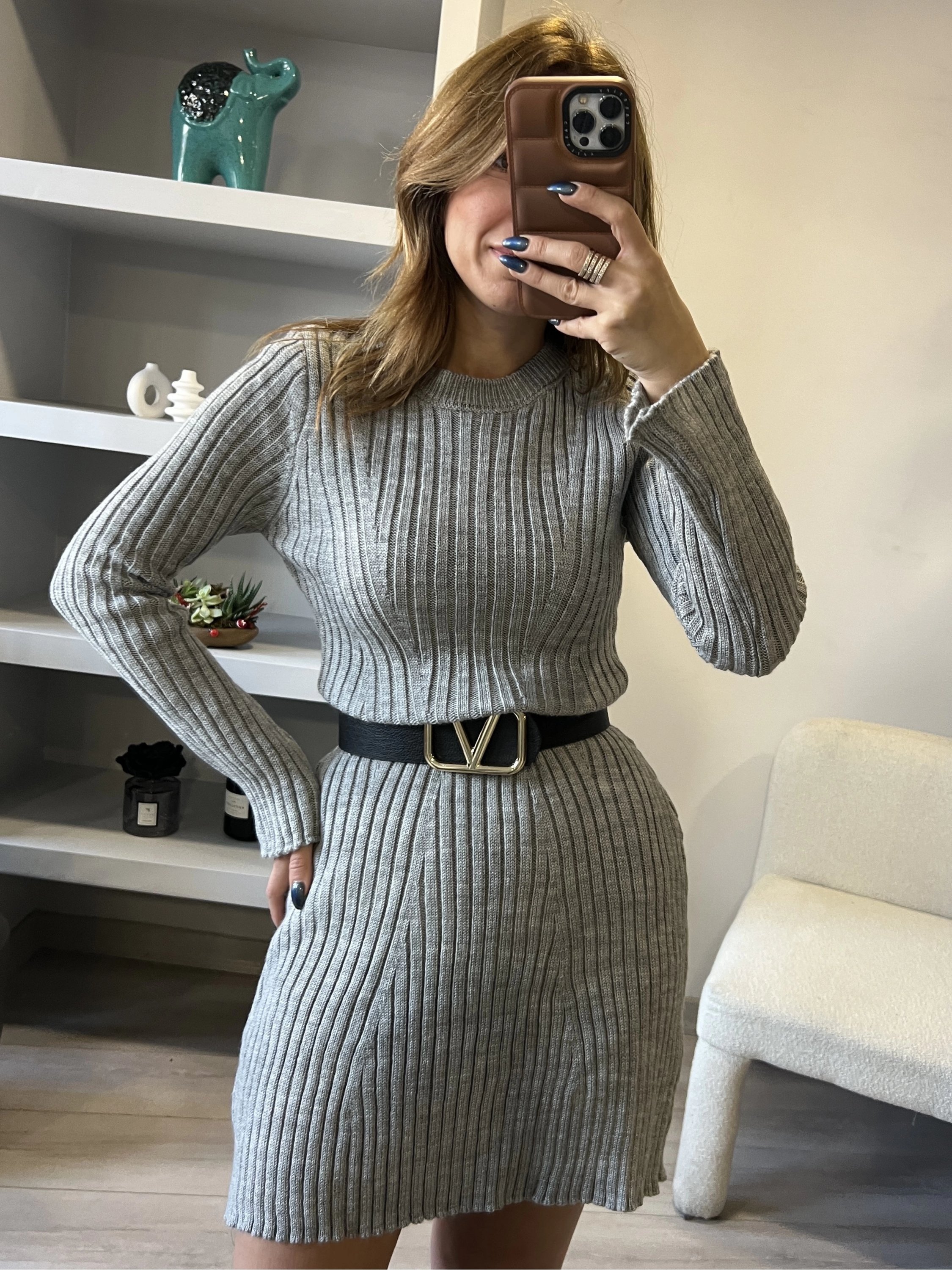 Gri Mini Triko Elbise