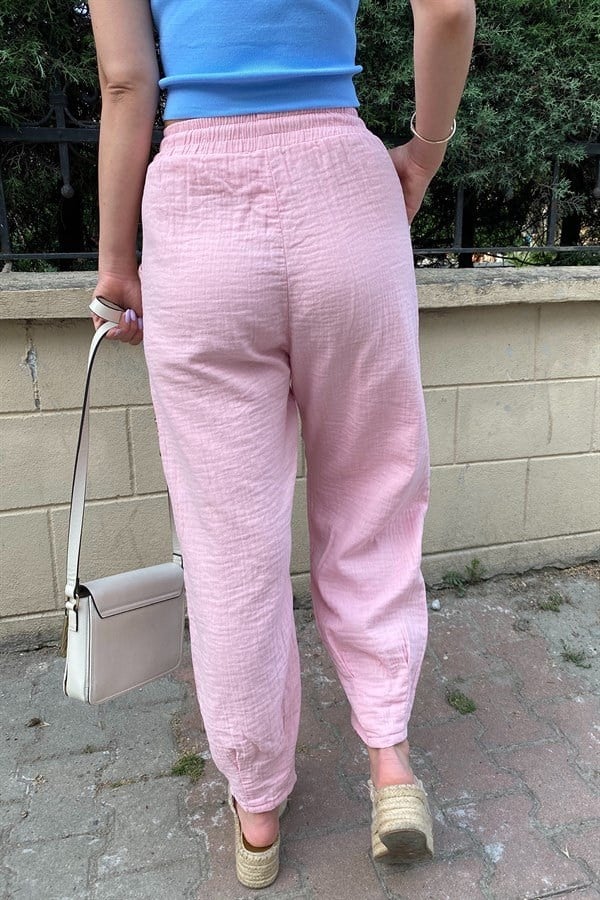 HAKİ BELİ İPLİ SALAŞ MODEL KETEN PANTOLON