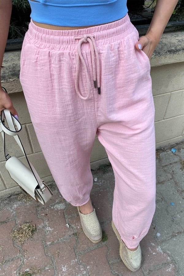 HAKİ BELİ İPLİ SALAŞ MODEL KETEN PANTOLON