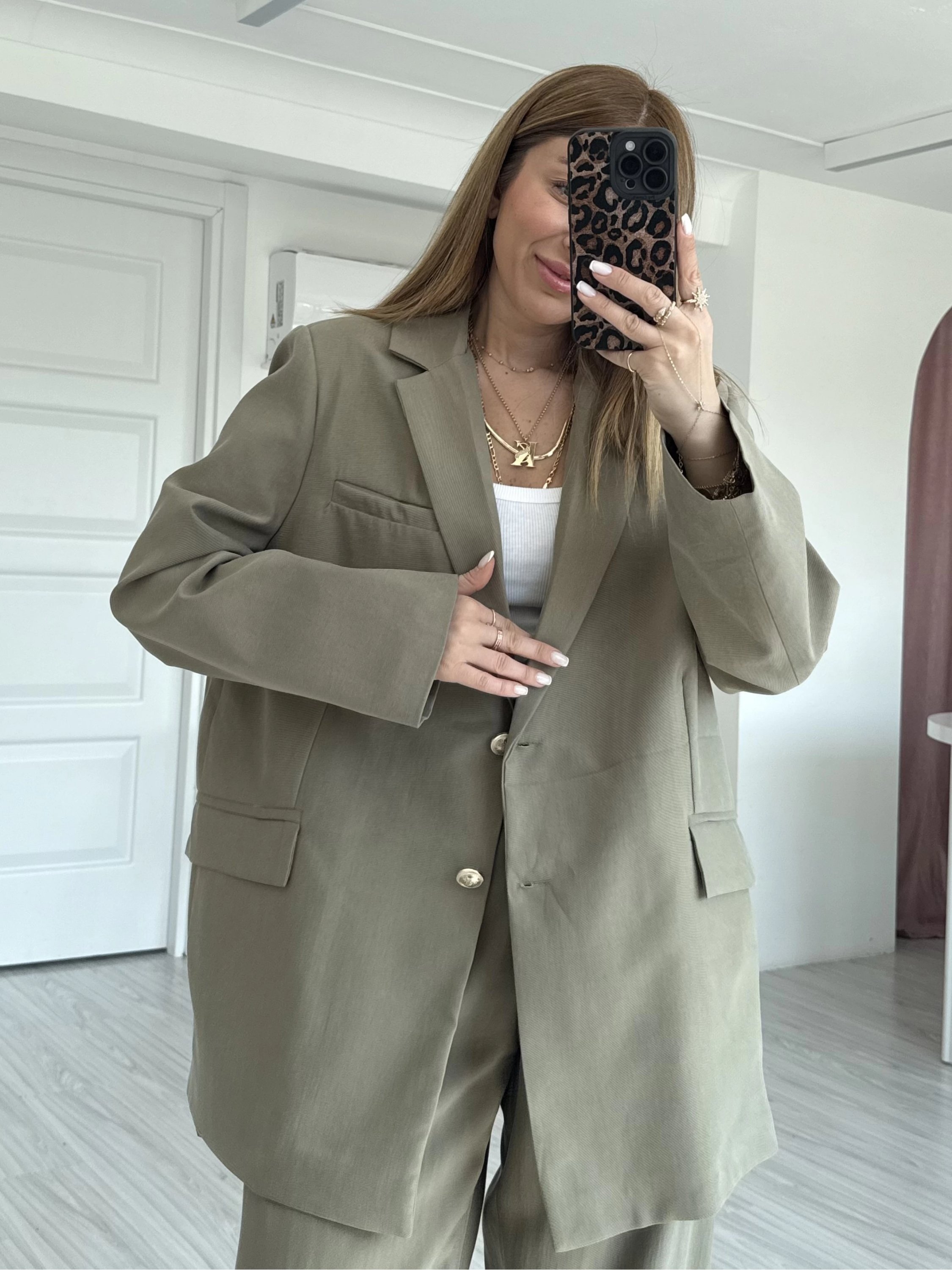 Haki Gold Düğmeli Tensel Premium Takım