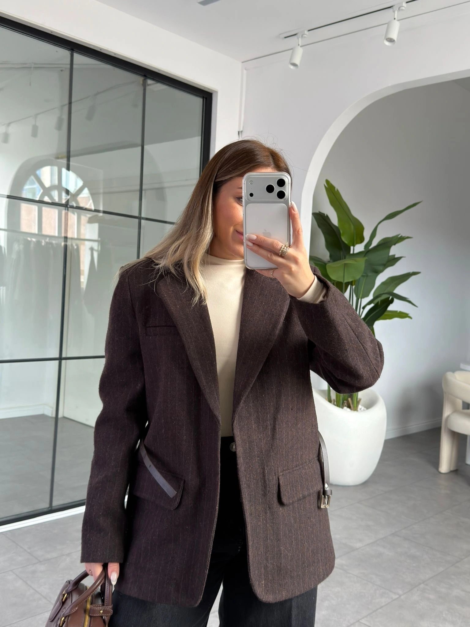 KAHVE KEMERLİ BLAZER KAŞE CEKET