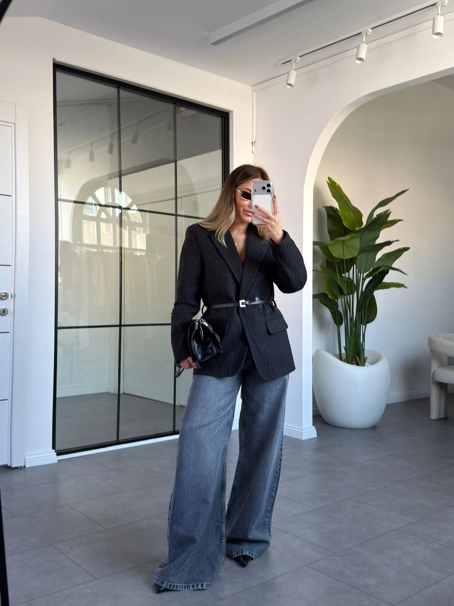KAHVE KEMERLİ BLAZER KAŞE CEKET