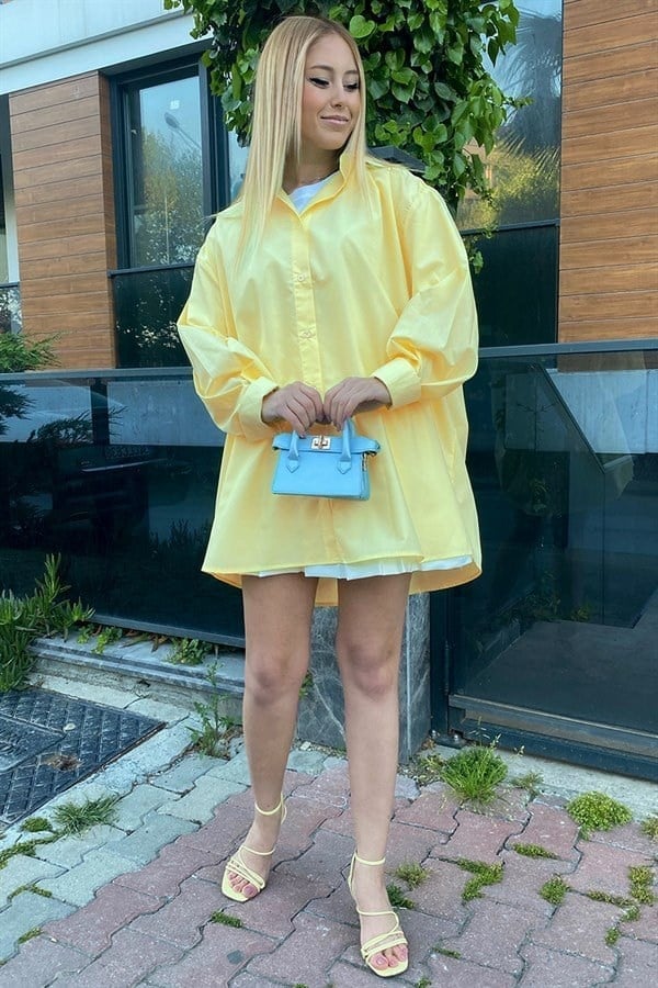 LİLA ARKASI DÜĞME DETAYLI OVERSIZE GÖMLEK