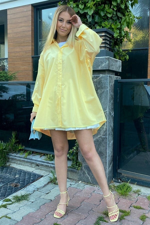 LİLA ARKASI DÜĞME DETAYLI OVERSIZE GÖMLEK