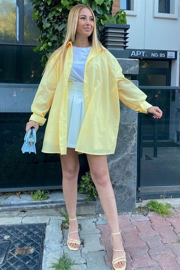 LİLA ARKASI DÜĞME DETAYLI OVERSIZE GÖMLEK
