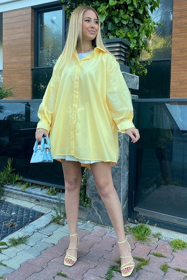 LİLA ARKASI DÜĞME DETAYLI OVERSIZE GÖMLEK