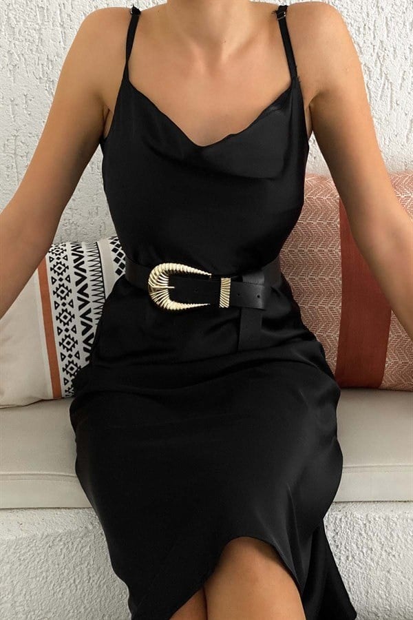 LİLA ASKILI SATEN ELBİSE