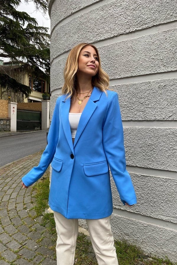 MAVİ TEK DÜĞME BLAZER CEKET