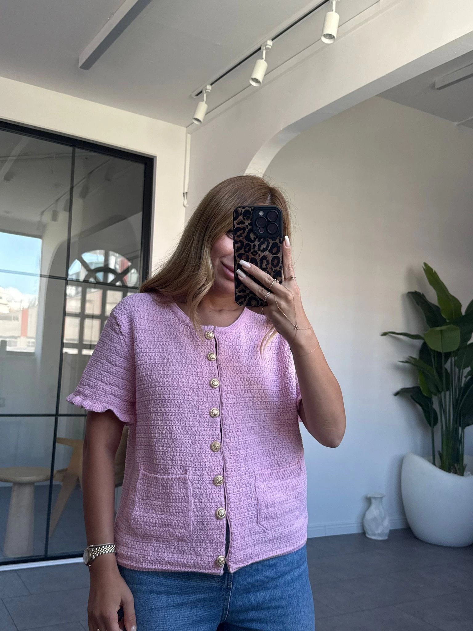 PEMBE GOLD DÜĞMELİ KISA KOL TRİKO HIRKA