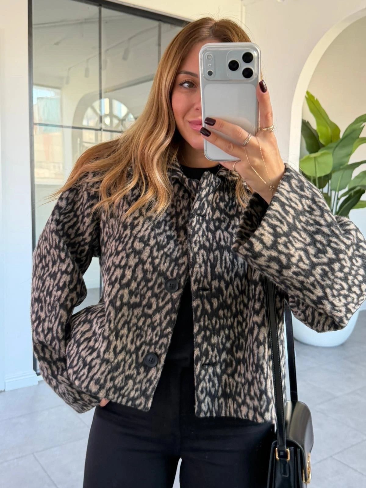 SİYAH KAŞE LEOPAR CEKET