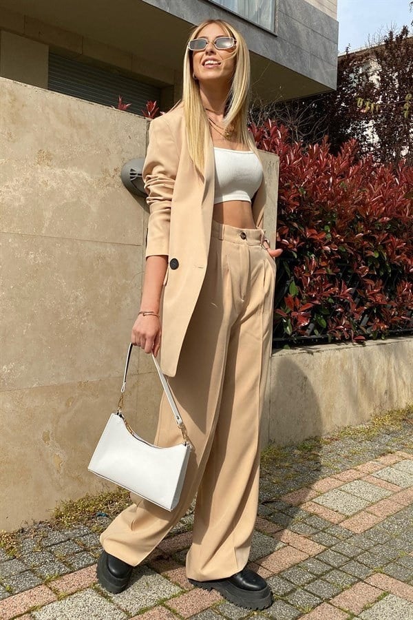 Turkuaz Kruvaze Düğmeli Blazer Ceket