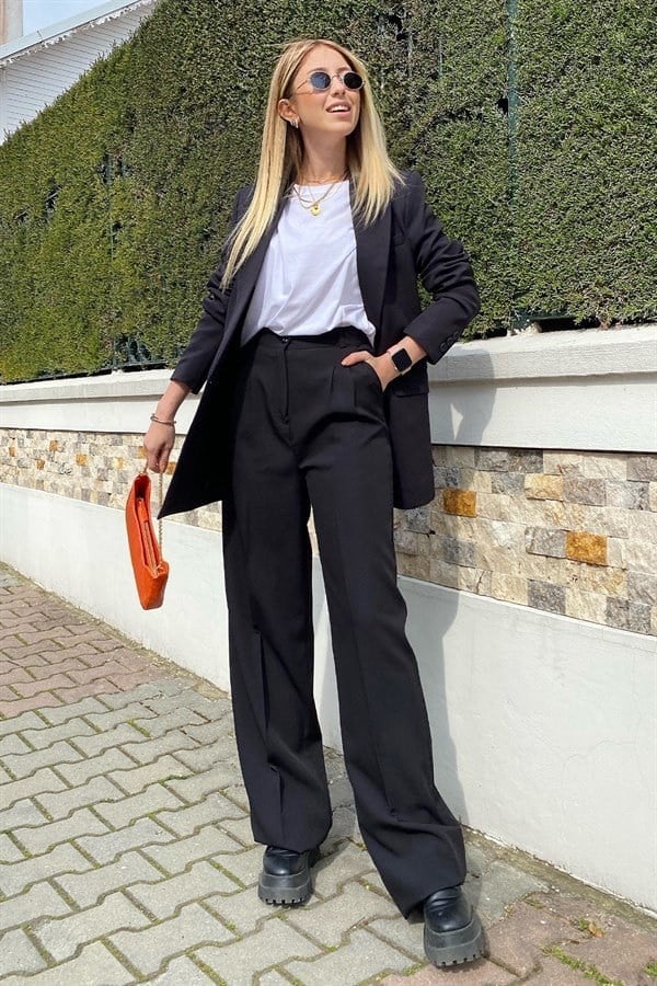 Turkuaz Kruvaze Düğmeli Blazer Ceket