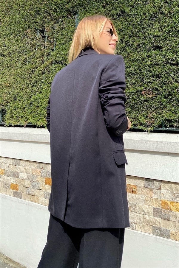 Turkuaz Kruvaze Düğmeli Blazer Ceket