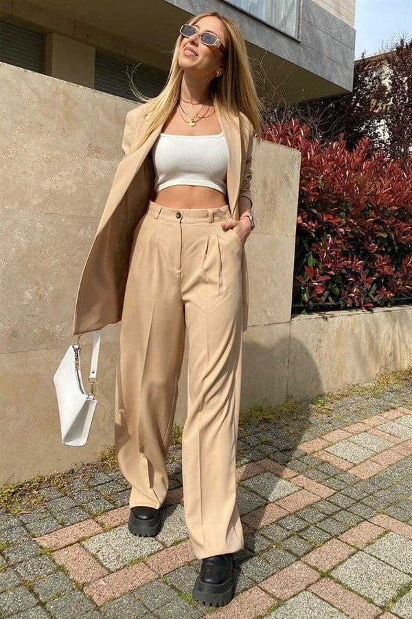 Turkuaz Kruvaze Düğmeli Blazer Ceket