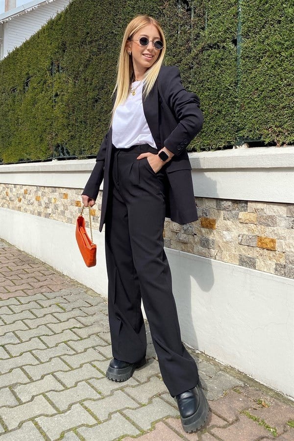 Turkuaz Kruvaze Düğmeli Blazer Ceket