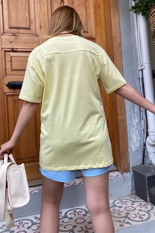 TURUNCU BASKI DETAYLI BASIC TSHIRT