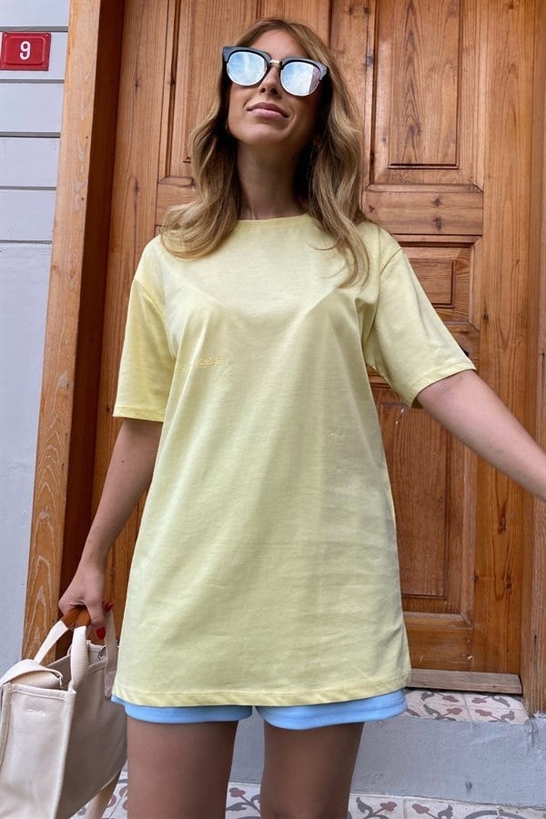 TURUNCU BASKI DETAYLI BASIC TSHIRT