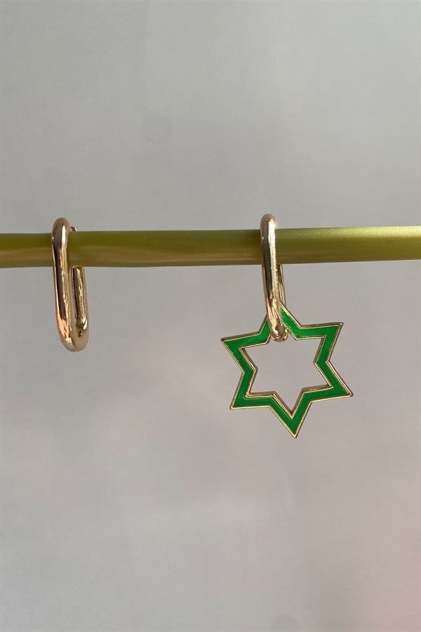 YEŞİL MİNELİ YILDIZ GOLD KÜPE