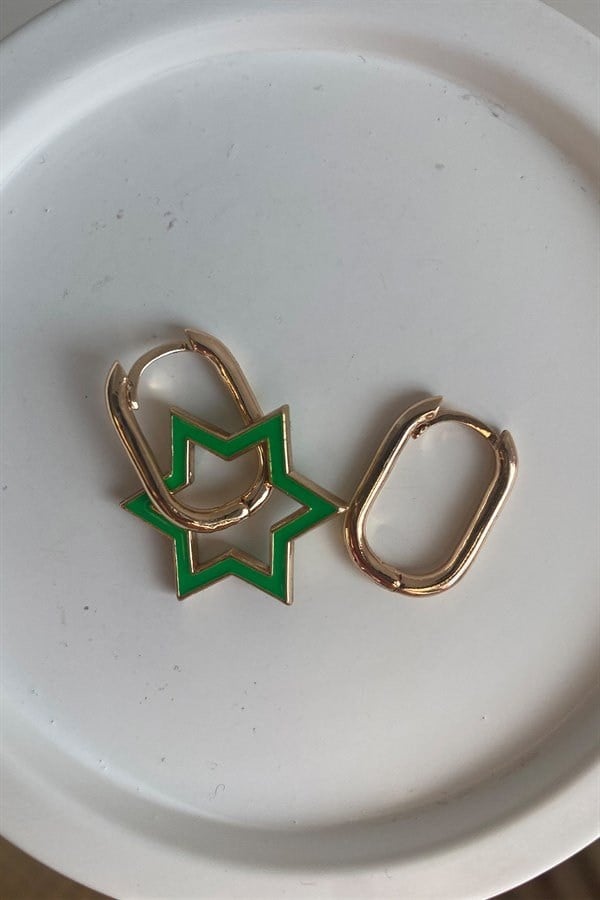 YEŞİL MİNELİ YILDIZ GOLD KÜPE