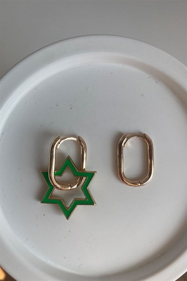 YEŞİL MİNELİ YILDIZ GOLD KÜPE