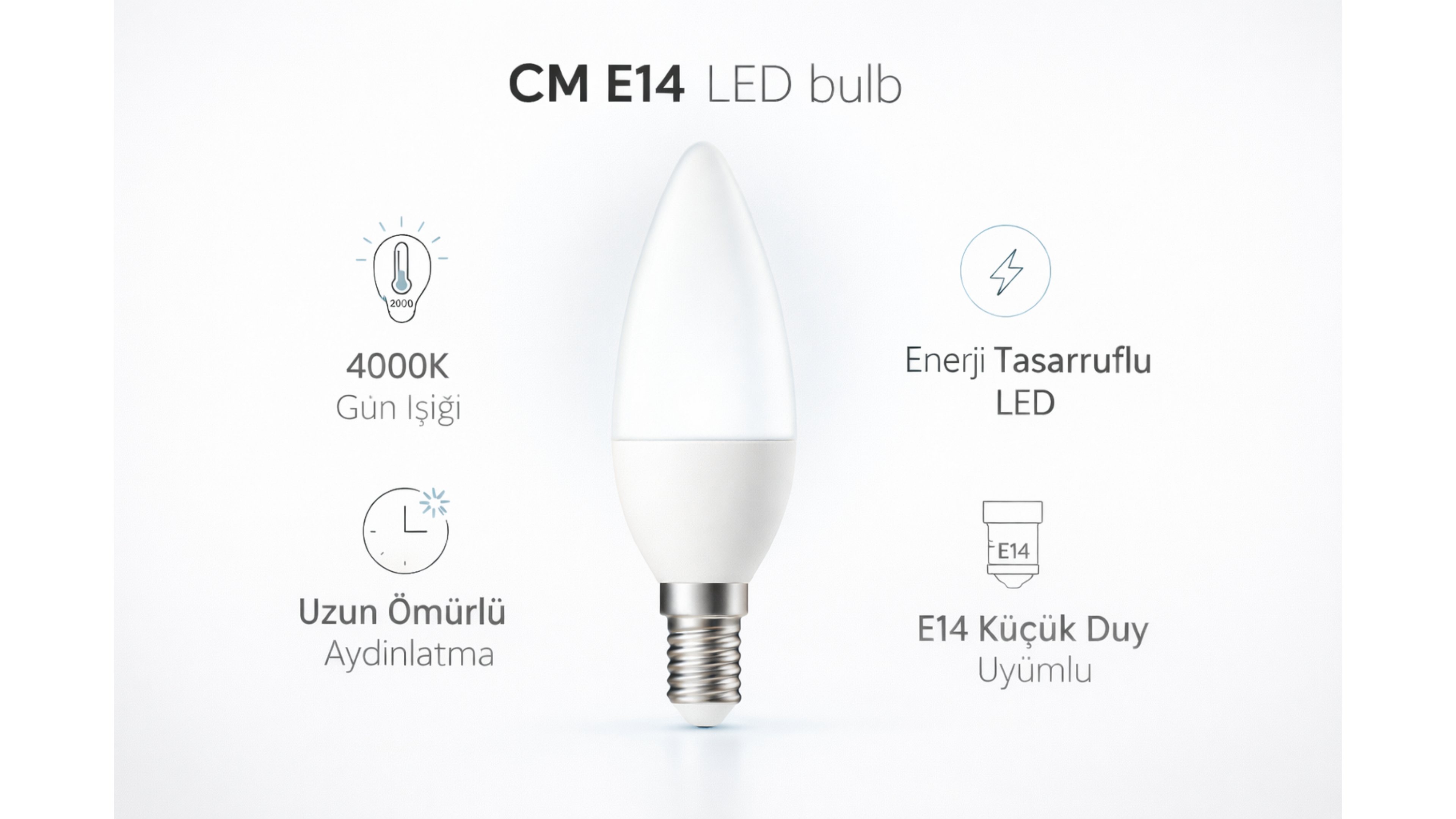 CM E14 LED Ampul 4000K Gün Işığı – Doğal Beyaz Işık Enerji Tasarruflu Küçük Duy Ampul