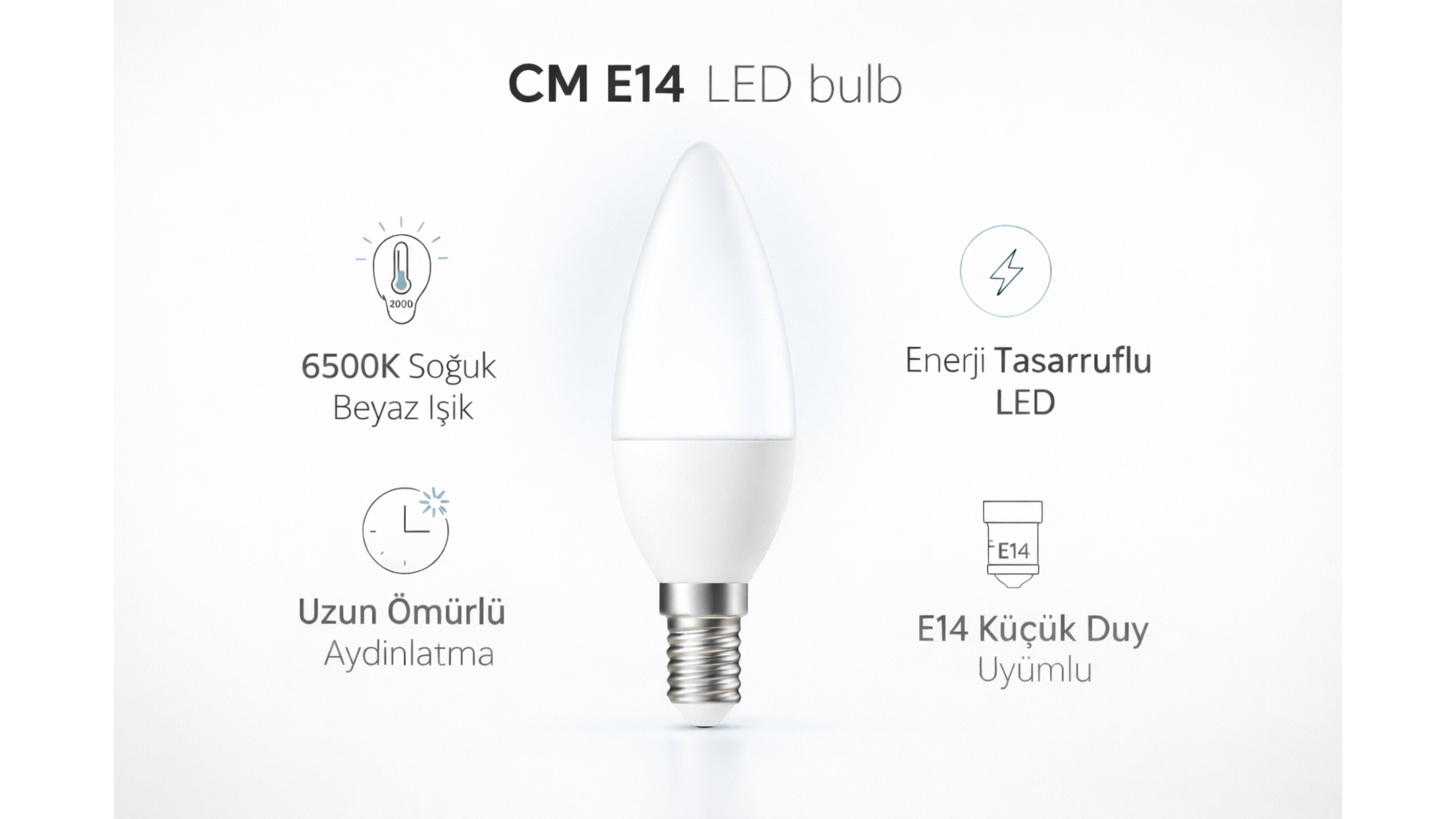 CM E14 LED Ampul 6500K Beyaz Işık – Güçlü Parlak Küçük Duy LED Ampul