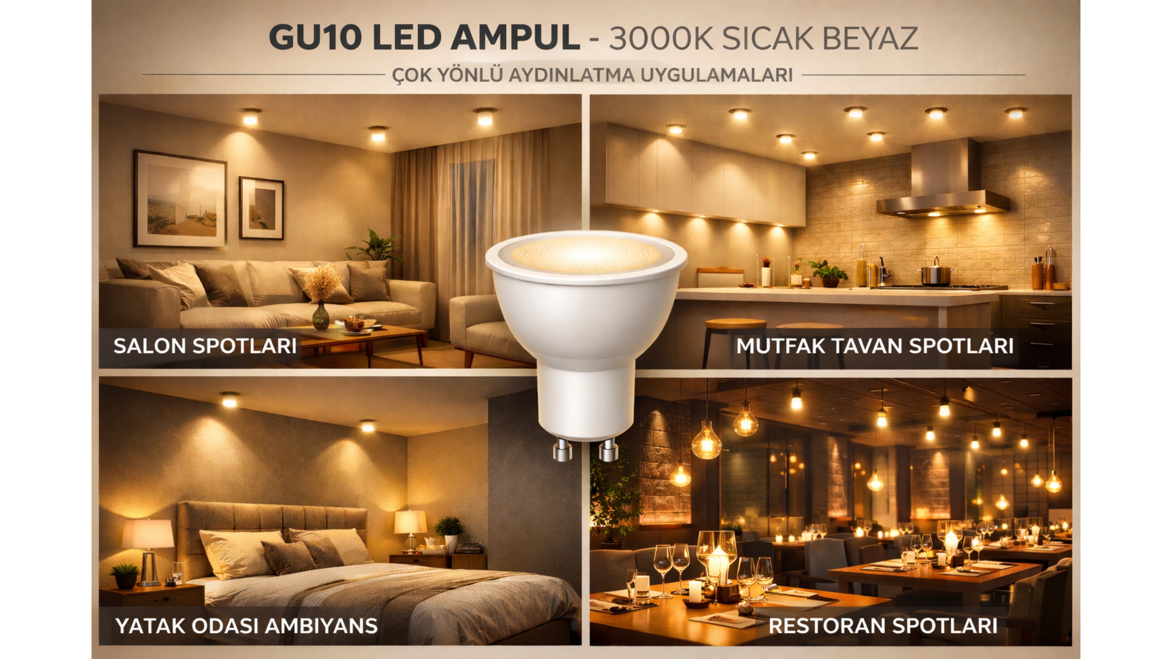 CM GU10 7W LED Spot Ampul 3000K Sarı Işık – Enerji Tasarruflu Uzun Ömürlü GU10 LED Spot Lamba | Tavan Spot Aydınlatma Ampulü