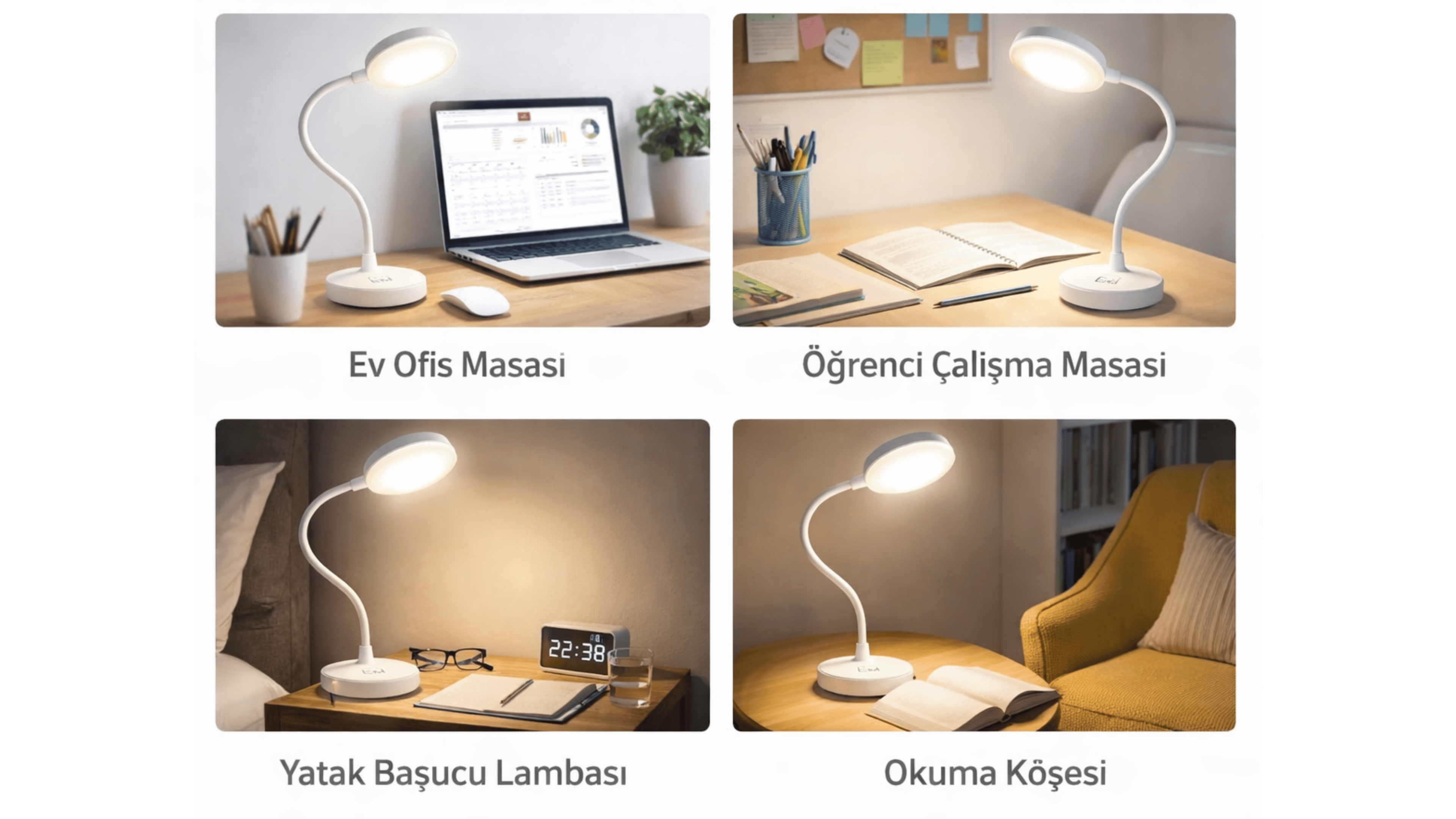 CM Şarjlı LED Masa Lambası 3 Işık Modu (3200K / 4000K / 6500K) USB Şarjlı Esnek Gövdeli Taşınabilir Masaüstü Çalışma Lambası