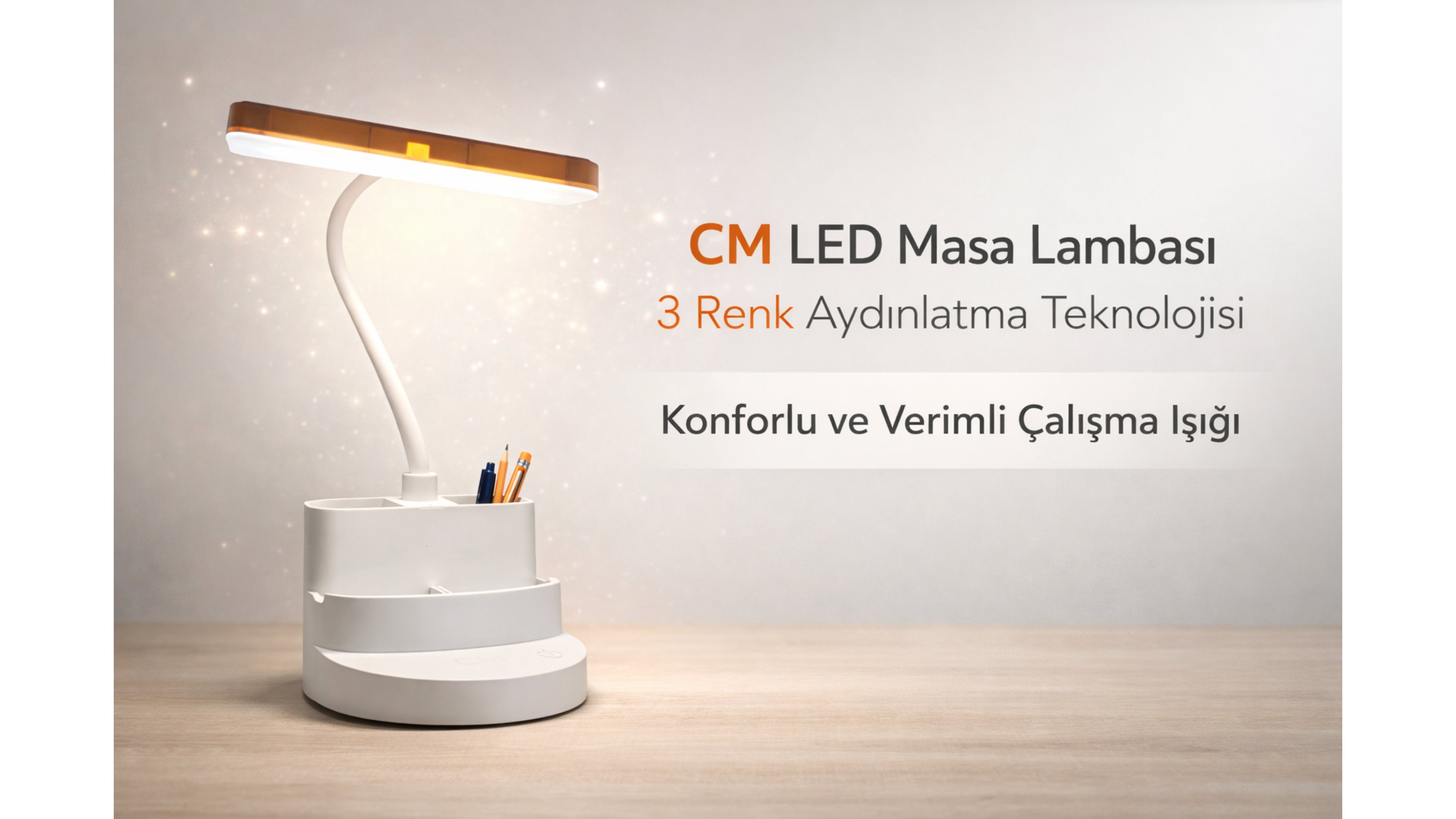 CM Şarjlı LED Masa Lambası 3 Renk Işık (3200K / 4000K / 6500K) Standlı Kalemlikli Esnek Gövdeli Masaüstü Çalışma Lambası USB Şarjlı Taşınabilir LED Aydınlatma