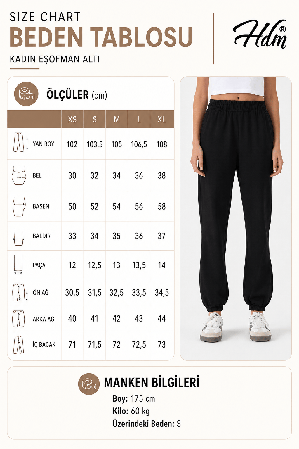 Hdm Kadın Bej Yüksek Bel Lastikli Paça Bağcıklı Rahat Kalıp Jogger Eşofman Altı - H5991