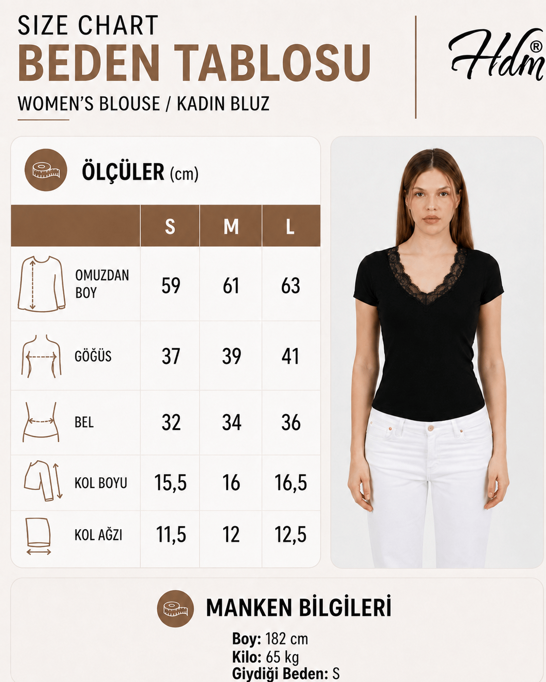 Hdm Kadın Beyaz V Yaka Dantelli Fitilli Kaşkorse Kısa Kollu Bluz - H6071