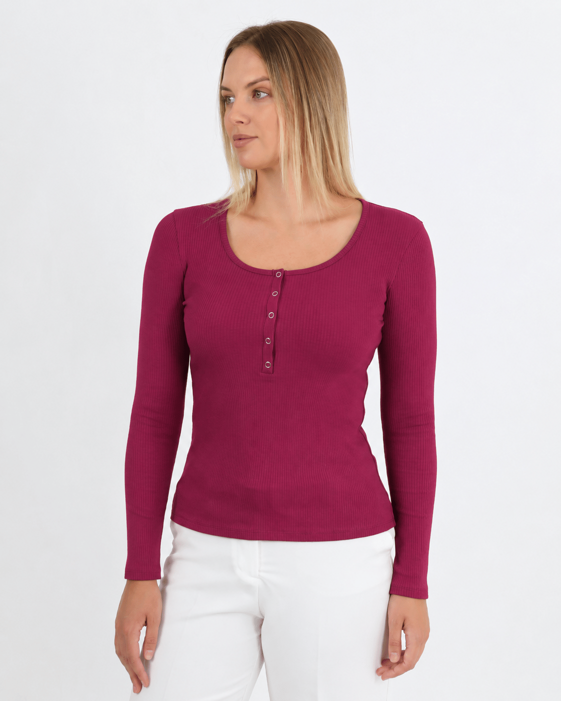 Hdm Kadın Bordo Uzun Kollu Fitilli Patlı Çıtçıtlı Basic Örme Bluz - H6172