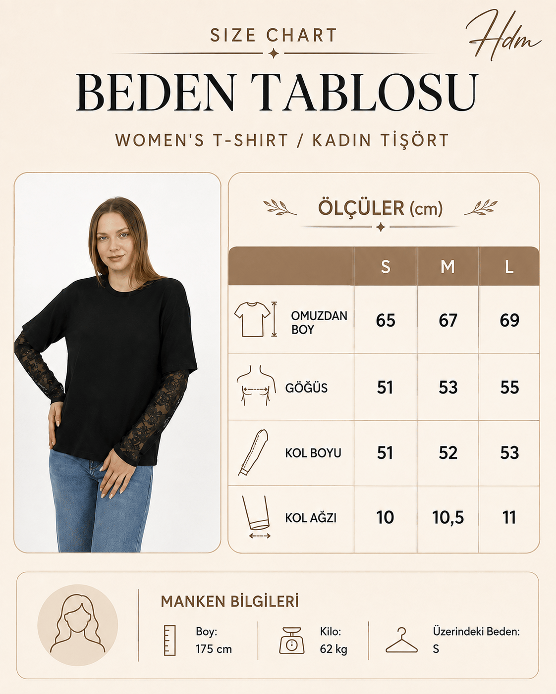 Hdm Kadın Ekru Kolu Dantelli Oversize Bisiklet Yaka Tişört - H6060