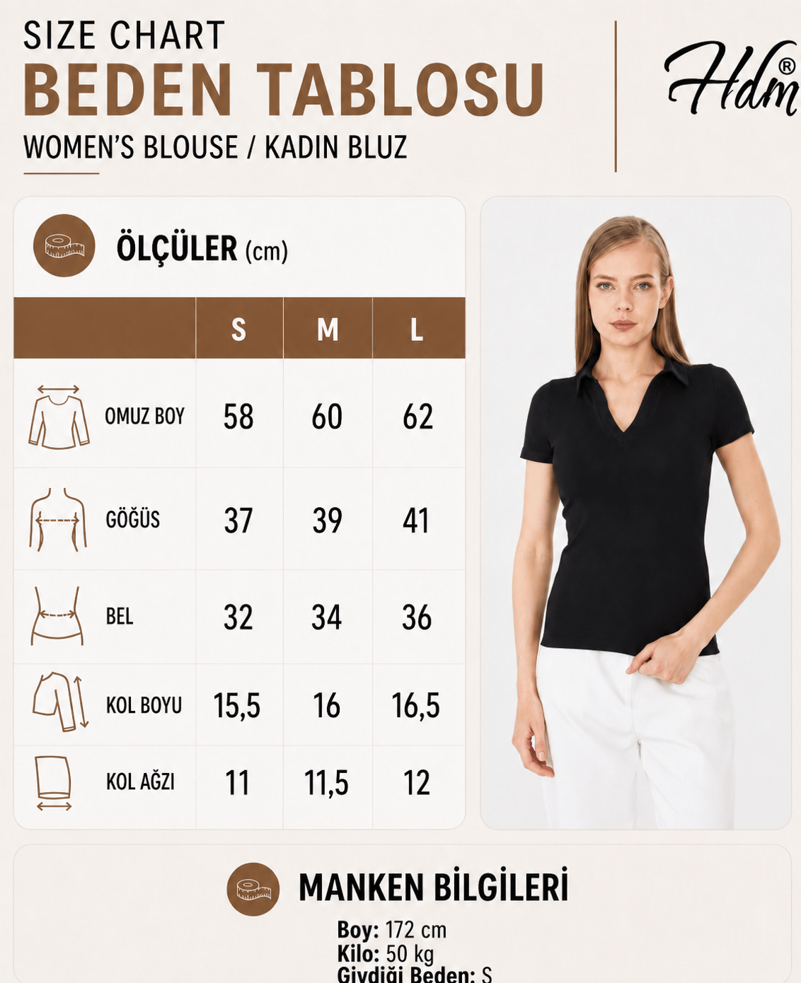 Hdm Kadın Ekru Polo Yaka Fitilli Günlük Bluz - H6038
