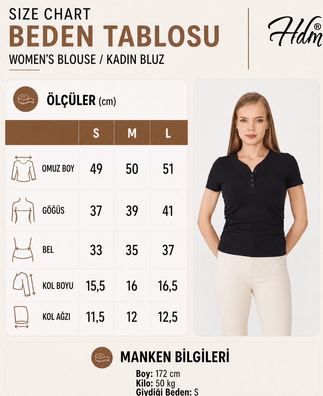 Hdm Kadın Ekru Yanı Büzgülü Önü Düğmeli Fitilli V Yaka Bluz - H6039
