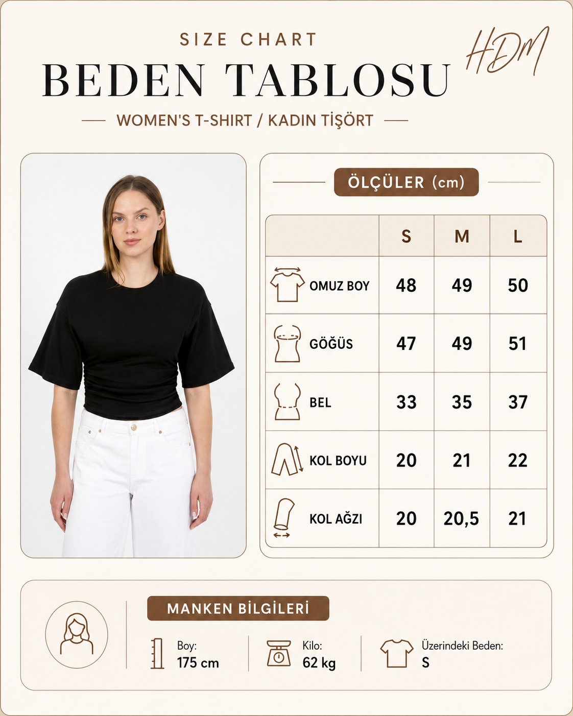 Hdm Kadın Ekru Yanları Büzgülü Kısa Kol T-Shirt - H6085