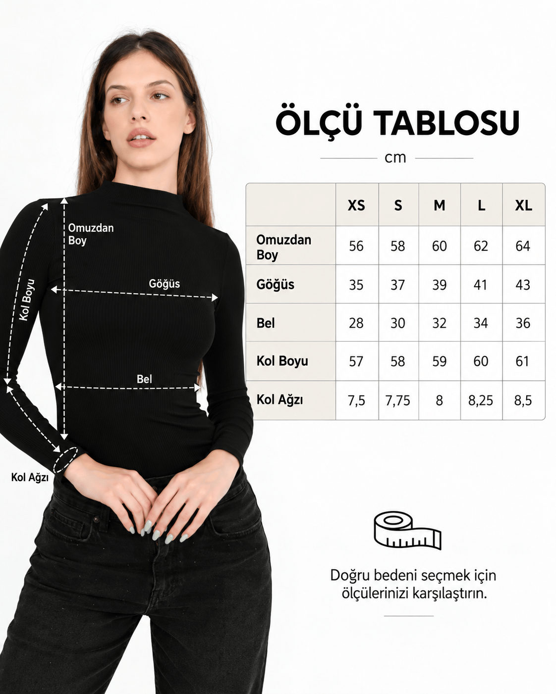 Hdm Kadın Ekru Yarım Balıkçı Fitilli Modal Pamuk Uzun Kollu Bluz - H6173