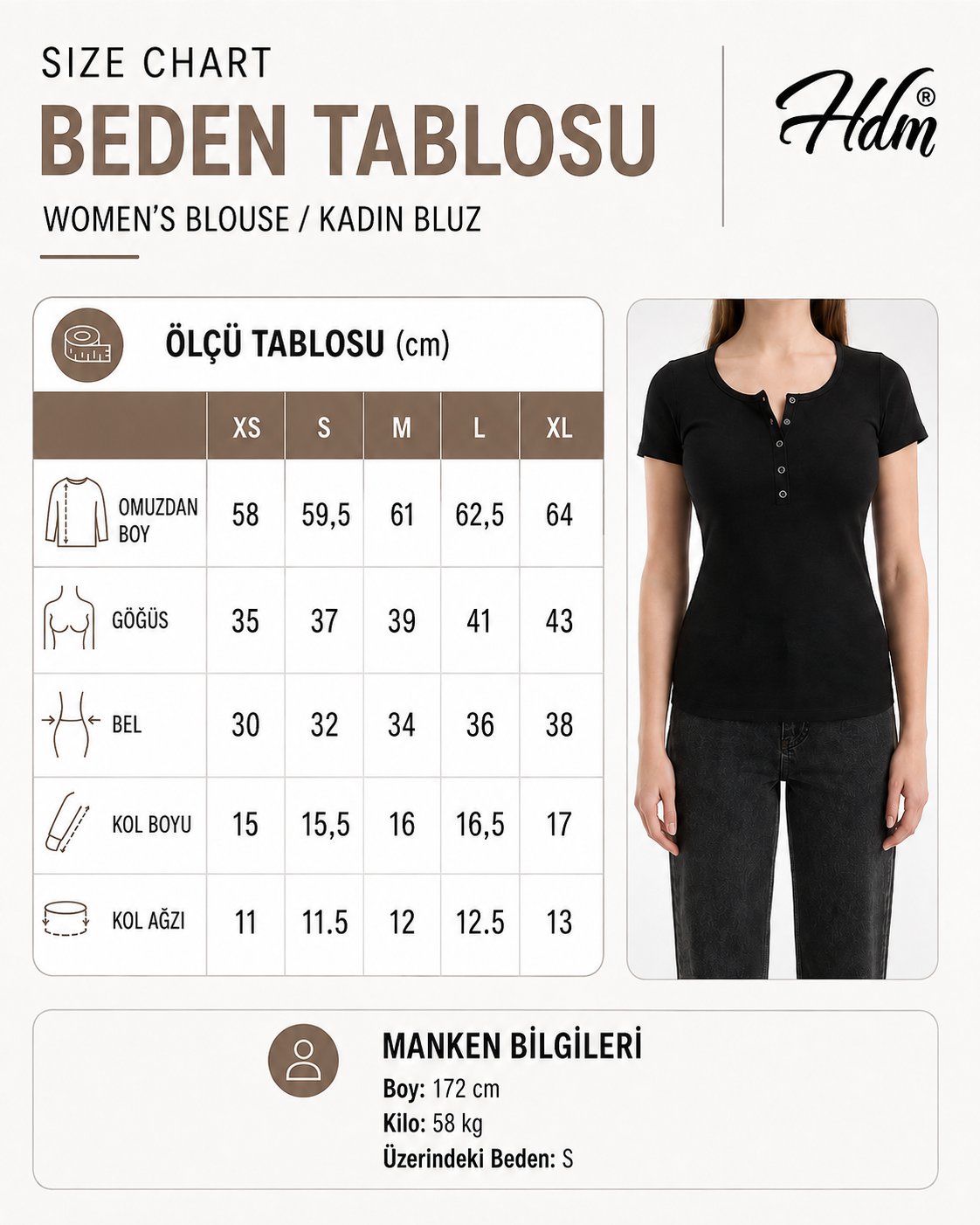 Hdm Kadın Esnek Fitilli Yakası Çıtçıtlı Fildişi Kısa Kol Basic Örme Bluz - H5993