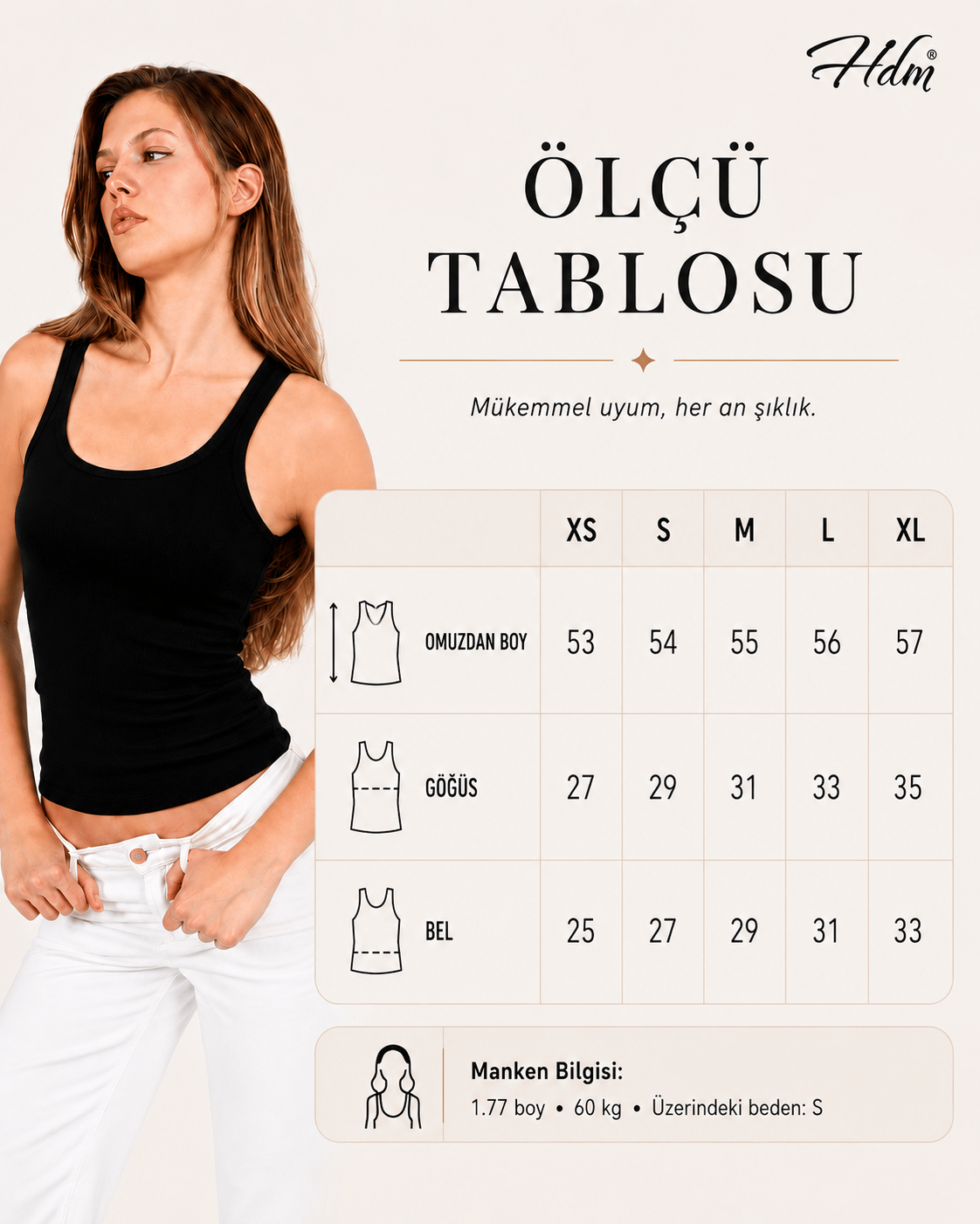 Hdm Kadın Fitilli Kalın Askılı Basic Fildişi Atlet Bluz - H6159