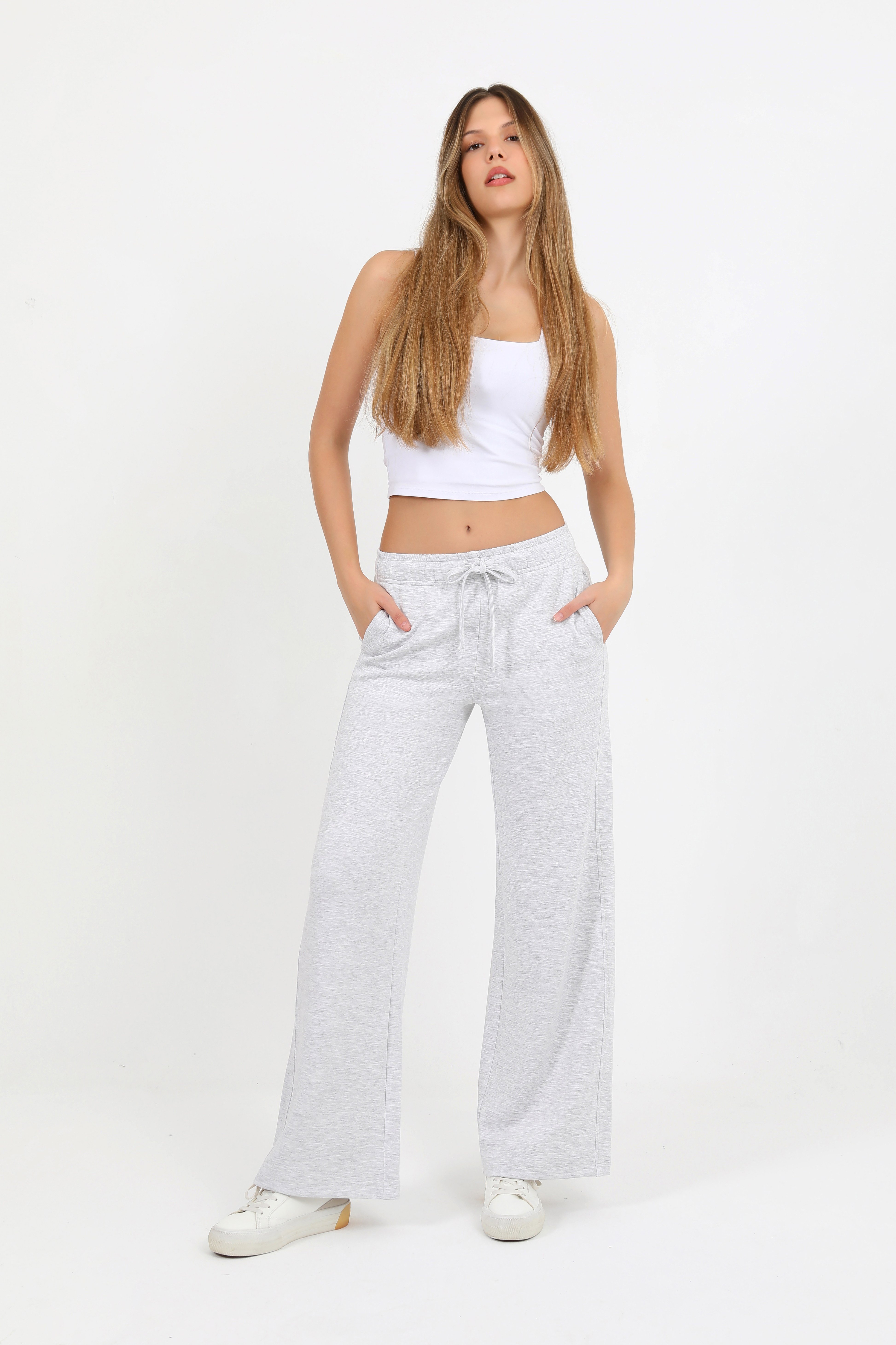 Hdm Kadın Karmelanj Beli Lastikli Cepli Bol Paça Pantolon - H6176