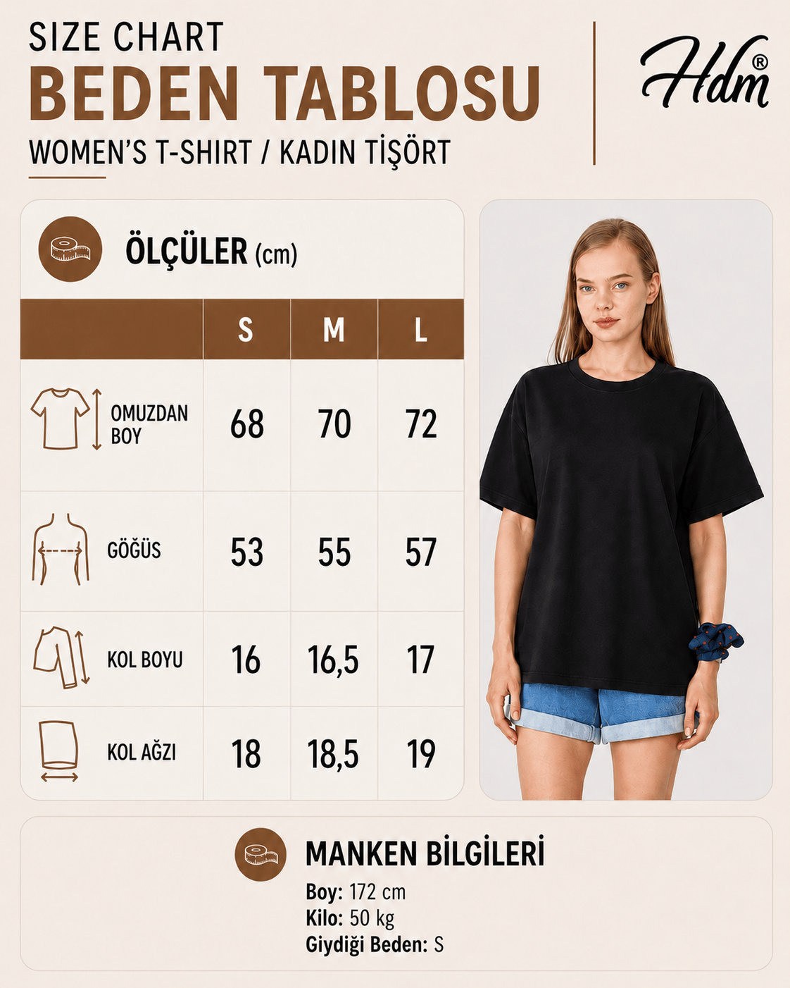 Hdm Kadın Siyah Basic Oversize %100 Pamuklu Rahat Kesim Günlük Tişört - H6041