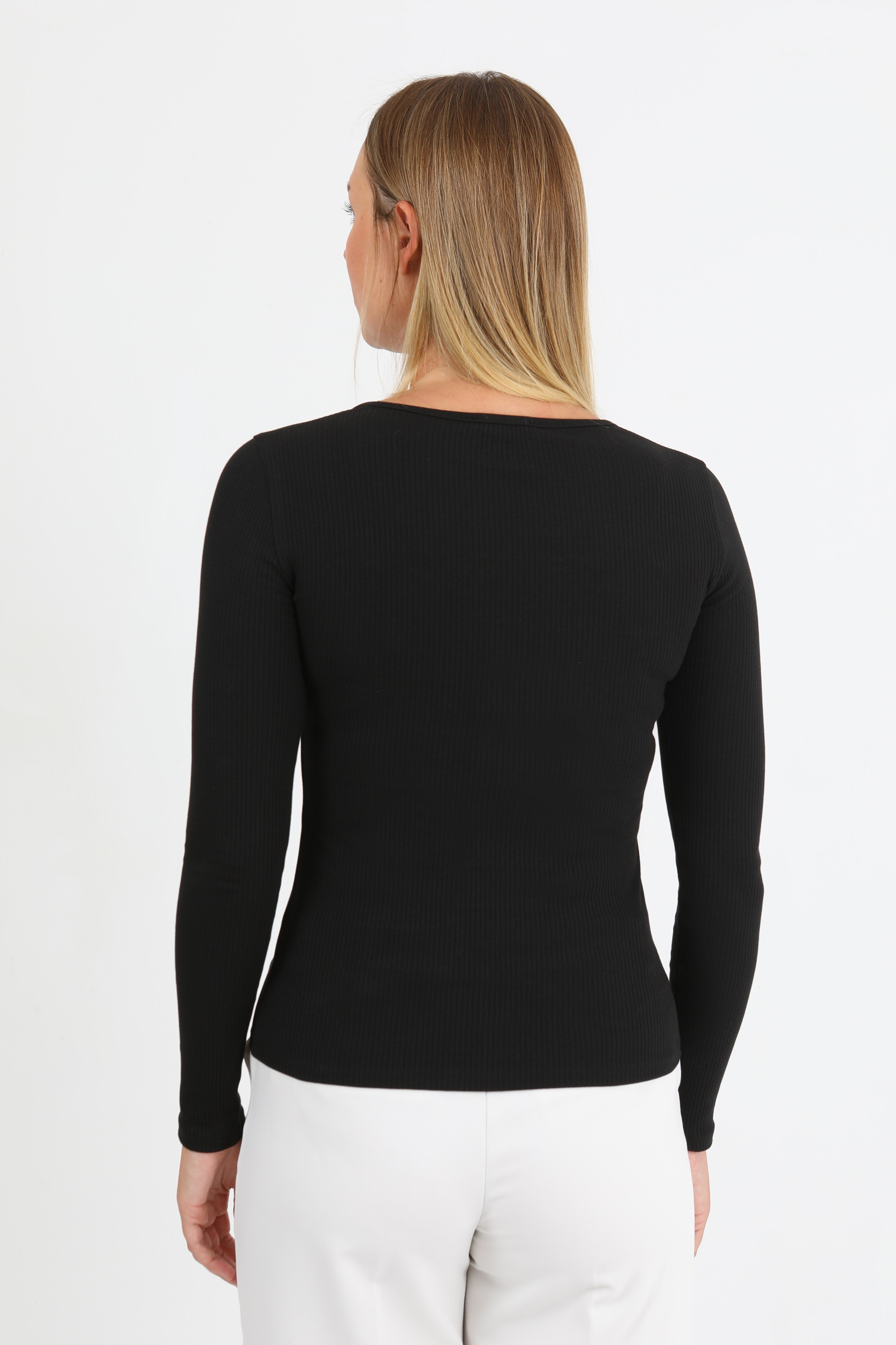 Hdm Kadın Siyah Uzun Kollu Fitilli Patlı Çıtçıtlı Basic Örme Bluz - H6172