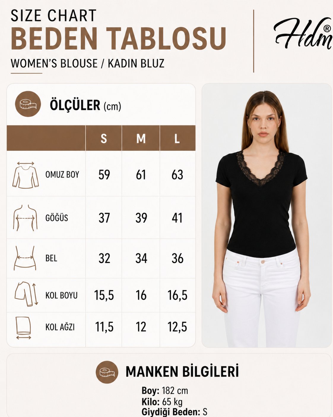 Hdm Kadın Siyah V Yaka Dantelli Fitilli Kaşkorse Kısa Kollu Bluz - H6071