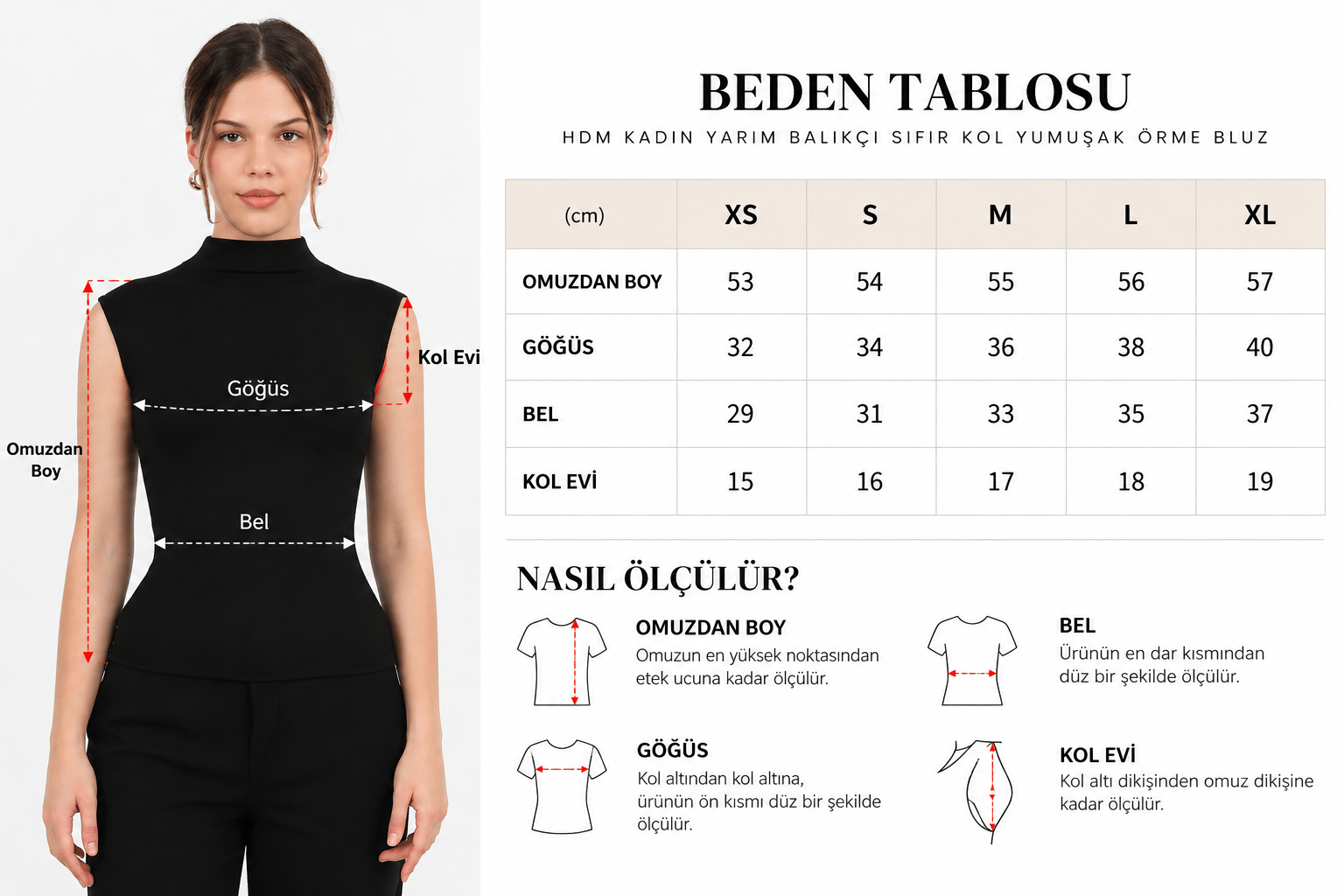 Hdm Kadın Siyah Yarım Balıkçı Sıfır Kol Yumuşak Örme Bluz - H6178